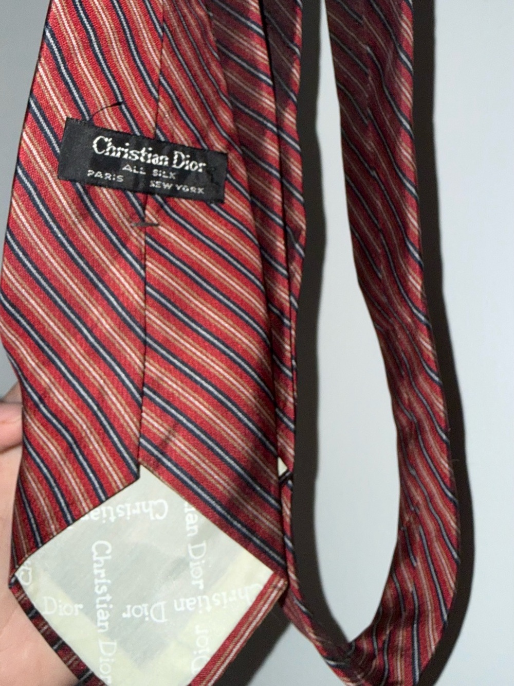 Christian Dior Silk Red Striped Men's Tie